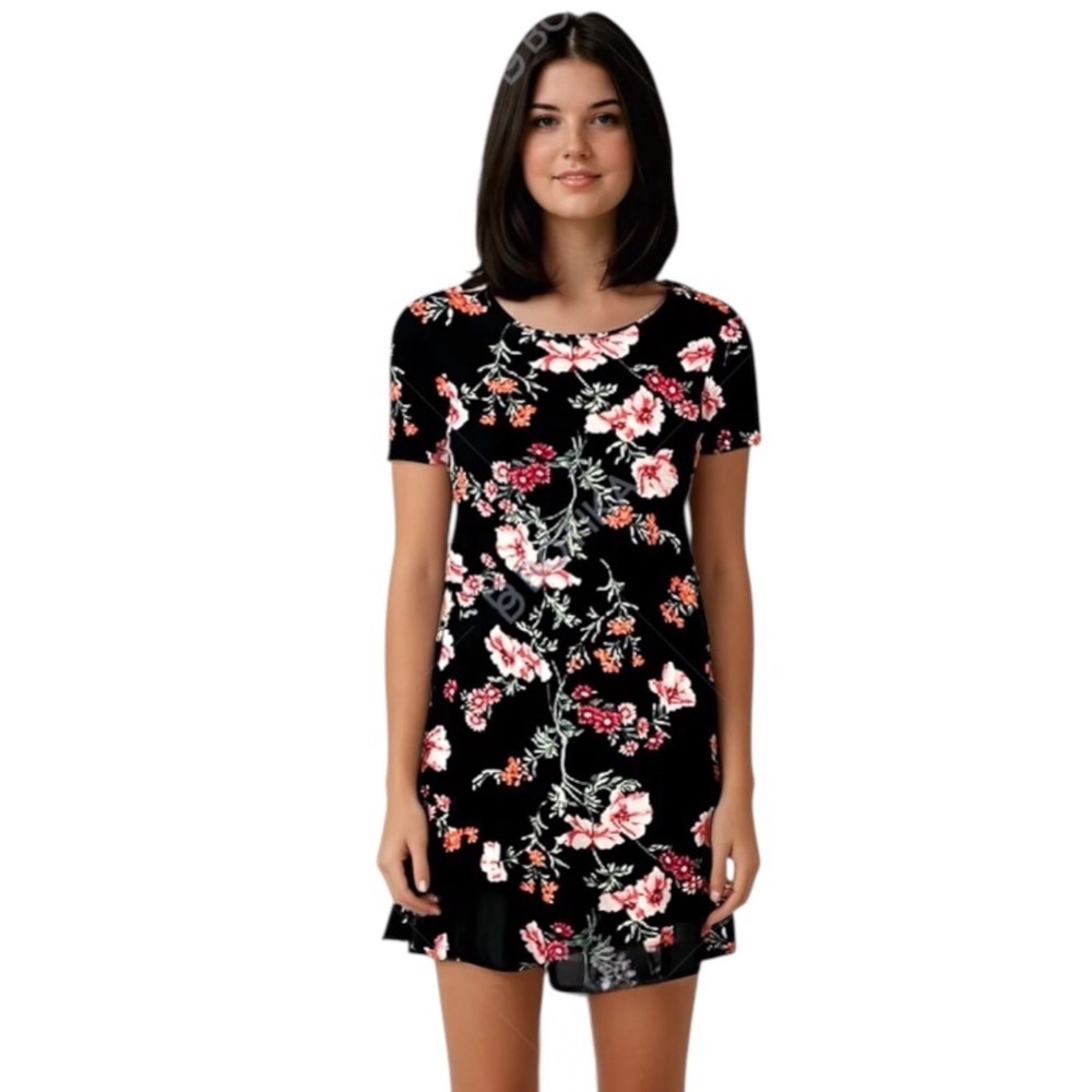 Old Navy Womens A Line Dress Multicolor Floral Stretch Jewel Neck Short Sleeve S